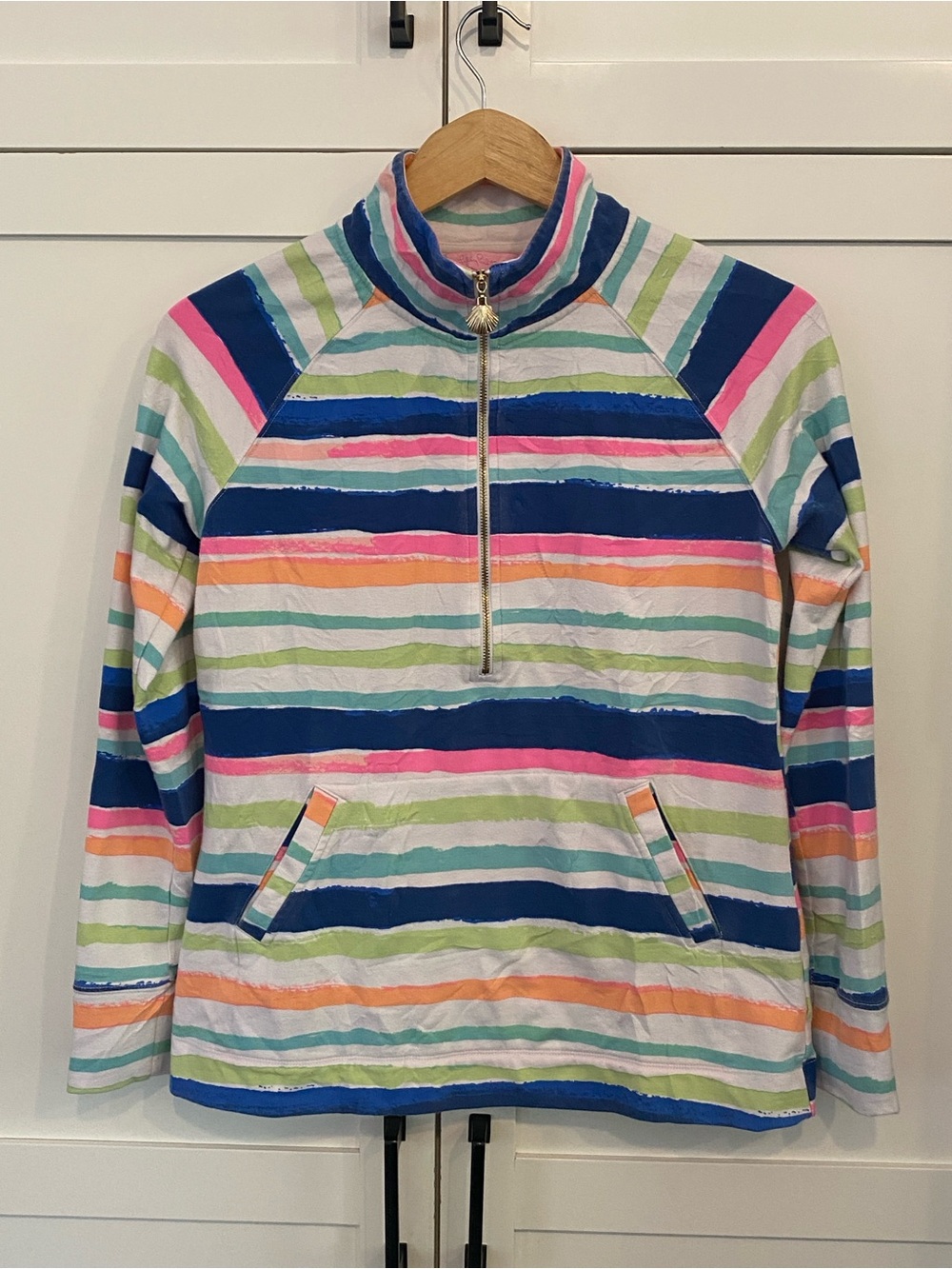 Lilly Pulitzer Cats Meow Multicolor Striped Half-Zip Skipper Popover Soft Size S
